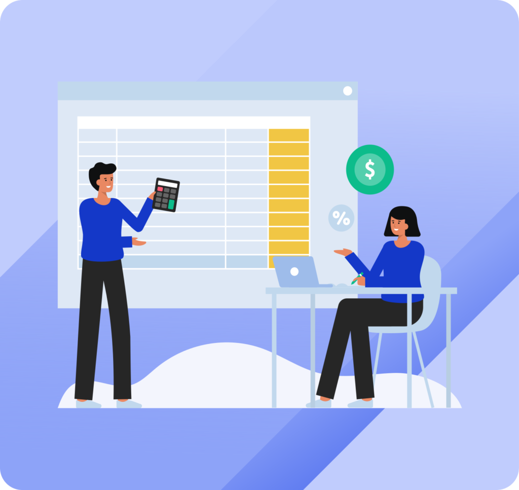 Illustrazione di professionisti che analizzano i dati di una gara d'appalto