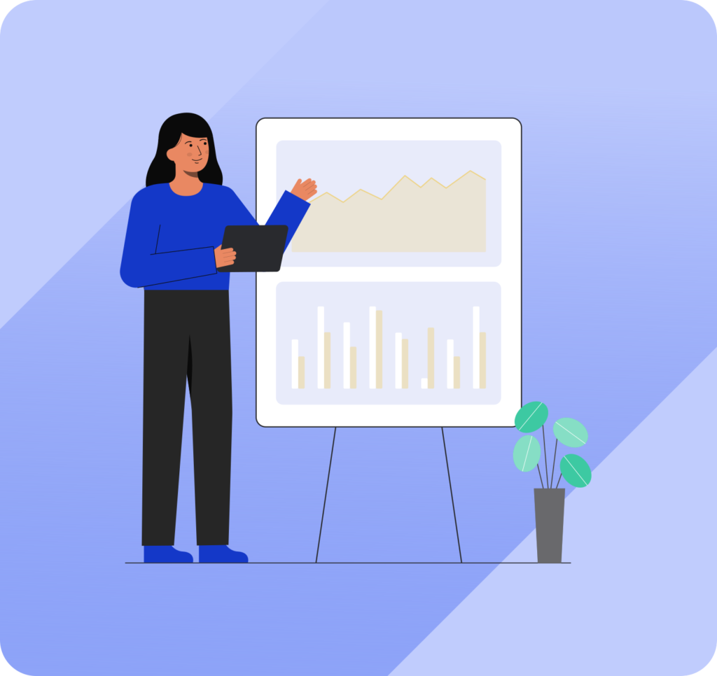 Illustrazione di una professionista che analizza i dati di una gara d'appalto